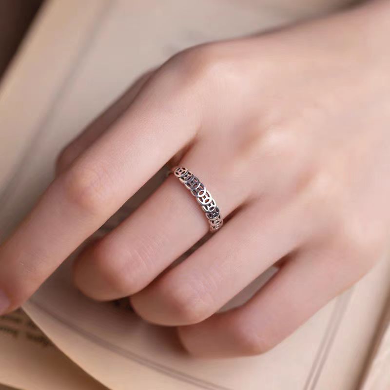 情侣戒指女铜钱钱币招财聚财对戒简约时尚小众个性复古开口指环