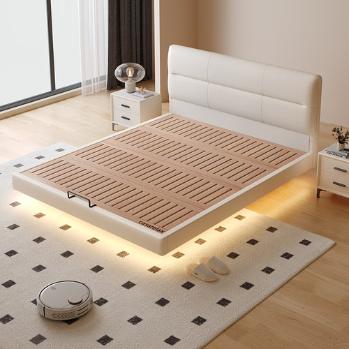 Casa Relax薄床头悬浮床小户型主卧齐边实木床榉木排骨架可定制