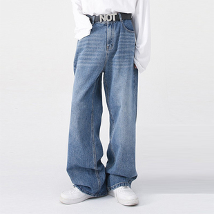 阔腿水洗牛仔裤 吾一白春秋2025新款 子男士 高街宽松直筒裤 男生美式