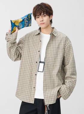 吾一白春秋季2026新款男士休闲条纹上衣男生美式宽松翻领长袖衬衫