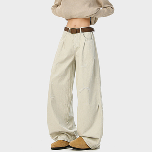 2025新款 百搭直筒裤 男生美式 男士 高街宽松刺绣休闲裤 吾一白春秋季