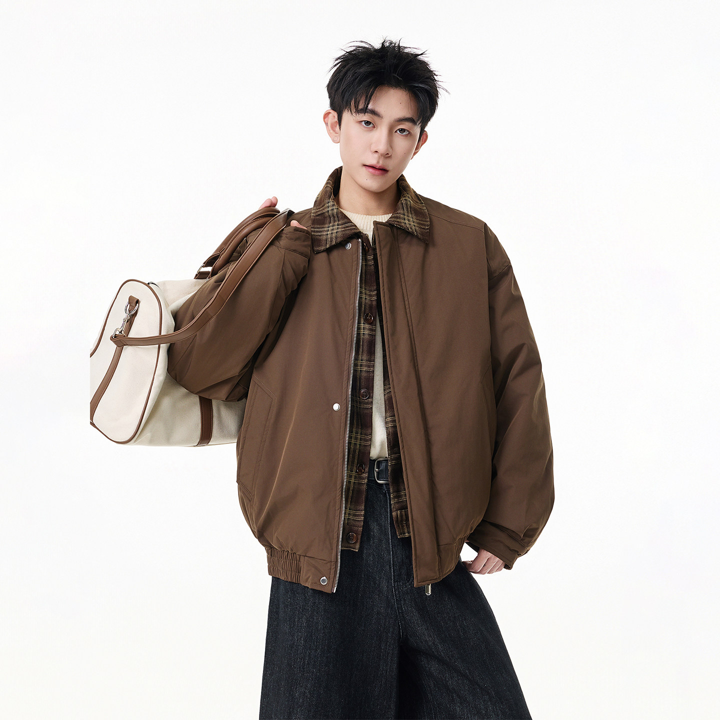 吾一白冬季加厚2025新款男生美式宽松保暖假两件棉服男士格子外套,男装,棉衣,淘宝优惠券,粉丝福利购,淘宝优惠卷