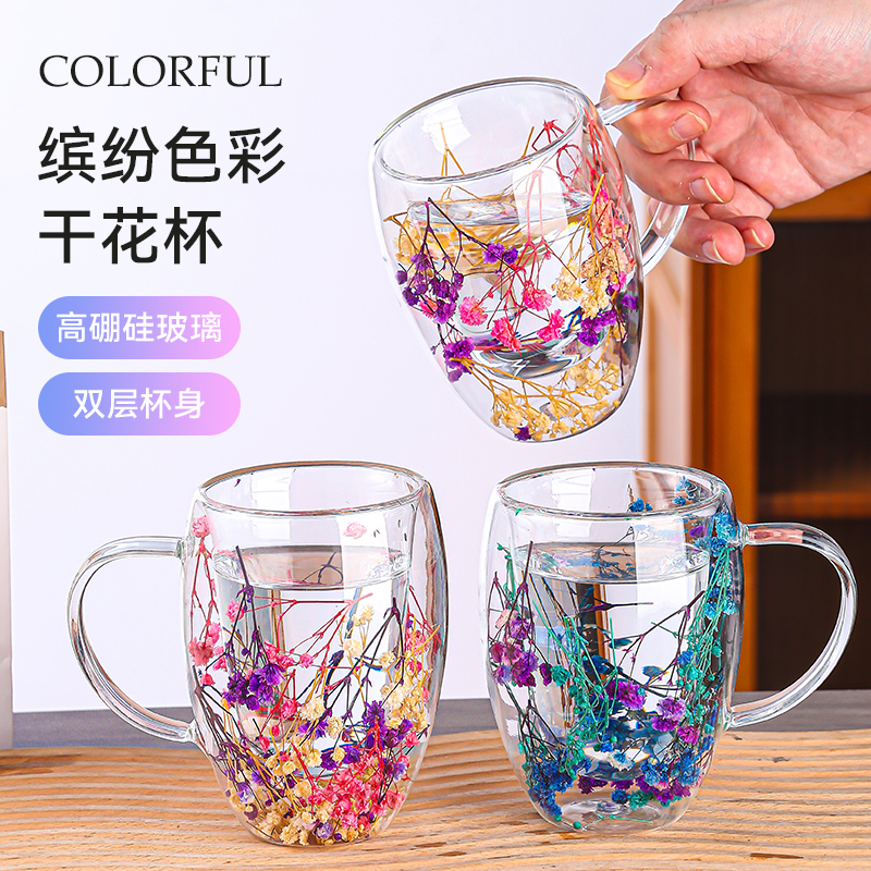 水杯玻璃杯马克杯高硼硅女高颜值带把手家用牛奶咖啡果汁饮料杯子