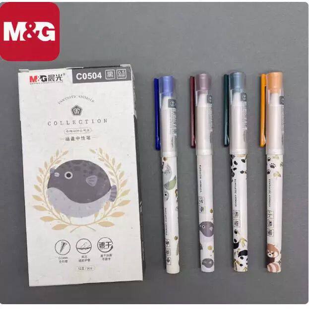 晨光奇趣动物中性笔全针管0.5mm黑色拔帽笔高颜值学生刷题笔C0504 - 实物图