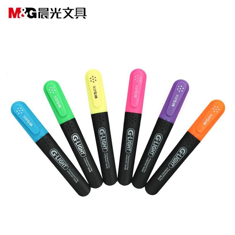 晨光荧光笔记号笔手账笔彩笔黄橙绿紫蓝粉红色四五六中学高中大学