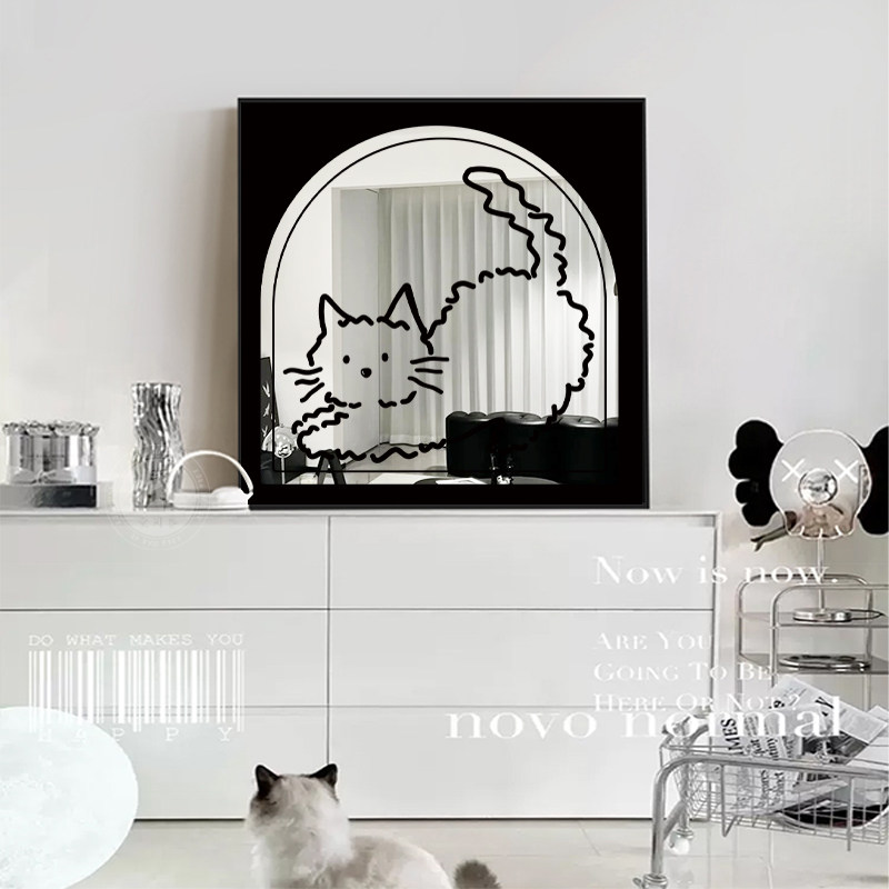 线条ins护目镜子挂画猫狗客厅壁画高级感餐桌面鞋柜摆画镜面装饰