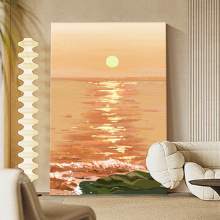 奶油风客厅装饰画日出油画沙发背景墙落地画玄关卧室挂画桌面摆画