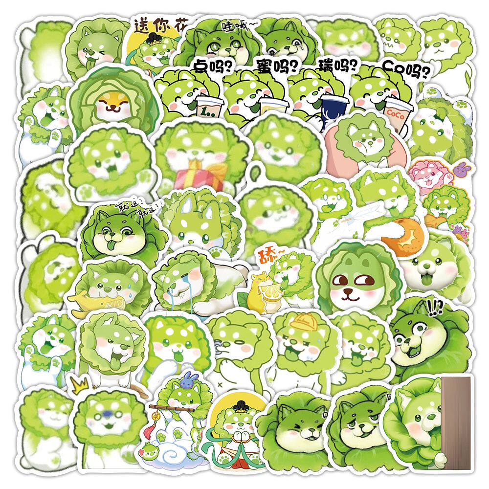 60张白菜狗贴纸可爱卡通动物装饰手机壳笔记本防水贴画自粘手账本