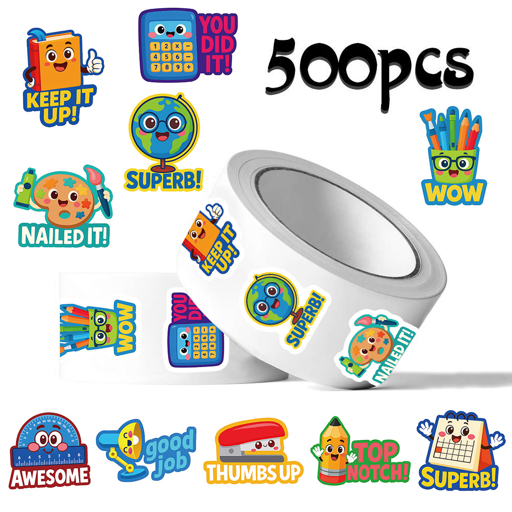 1000贴儿童文具英文奖励卷卷贴计算机铅笔盒日历装饰水杯防水贴画
