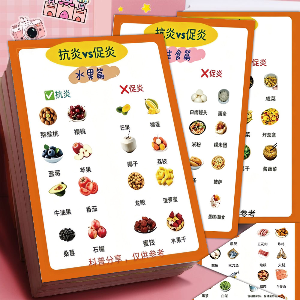 6张抗炎饮食贴纸减轻慢性炎症饮食调理蓝莓苹果番茄装饰防水贴画