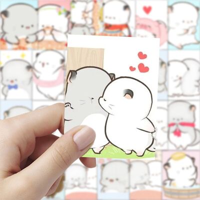 四毛和八毛情侣头像贴纸卡通可爱治愈插画贴图diy手机笔记本装饰