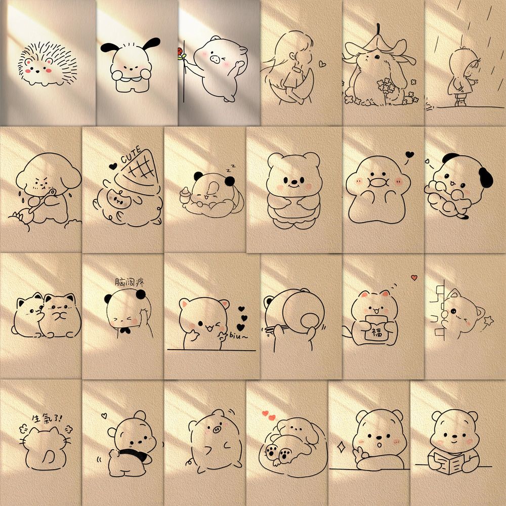 63张可爱简笔画贴纸卡通可爱装饰手机壳平板电脑桌面防水贴画diy