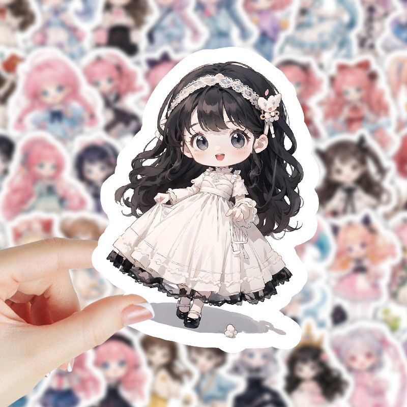 204张可爱女孩卡通贴纸ins少女人物爆款插画墙面diy装饰防水贴画
