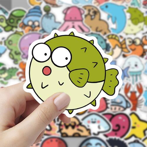 海洋小动物贴纸卡通可爱治愈海底生物创意插画贴图diy笔记本装饰