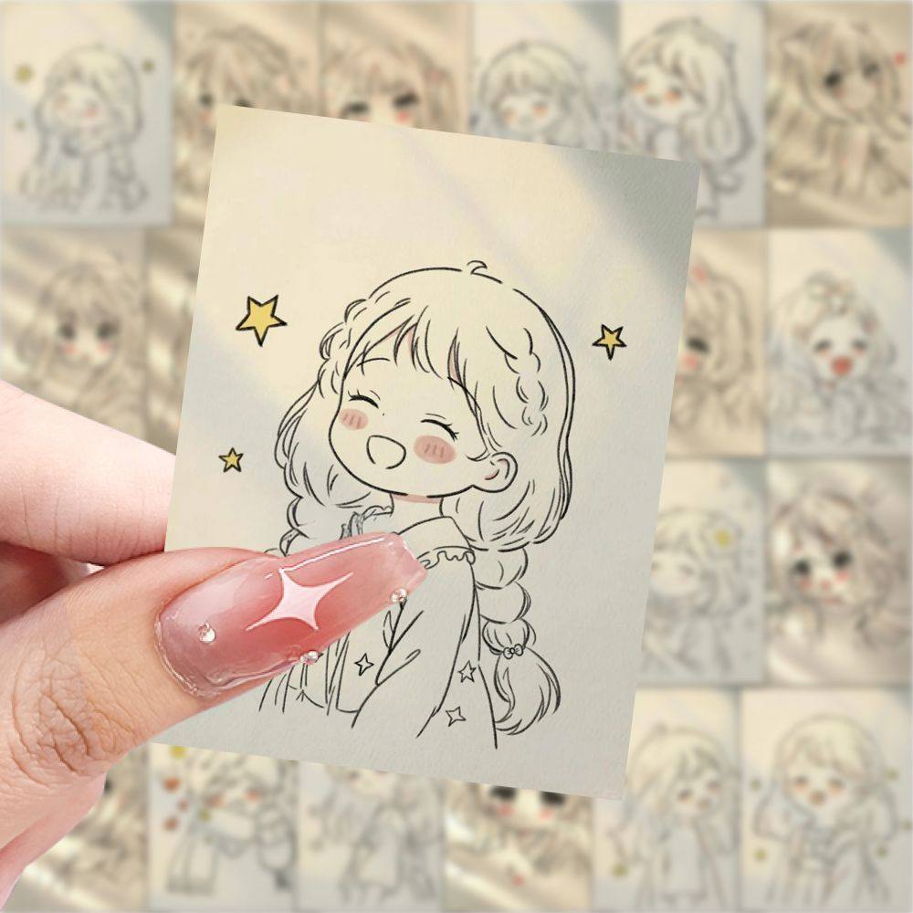 126可爱女孩简笔画贴纸ins简约个性小女孩桌面手机壳手账装饰贴画