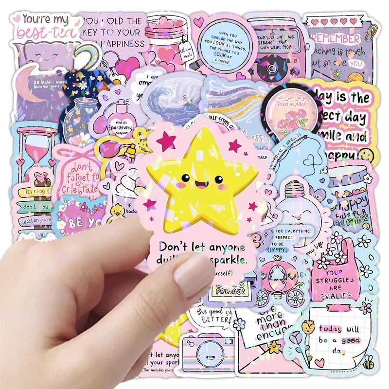 200张可爱的文字引语美学贴纸镭射卡通英文图案装饰水杯防水贴画,文具电教/文化用品/商务用品,贴纸/立体贴纸,淘宝优惠券,粉丝福利购,淘宝优惠卷