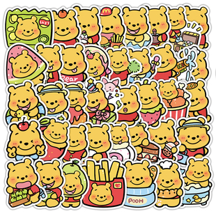 104张Q版 饰水杯手账防水贴画 小熊维尼贴纸可爱卡通萌系动画周边装