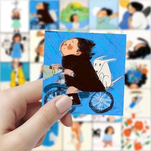 pdohk插画头像贴纸治愈扁平风创意手绘贴图diy手机笔记本装饰防水