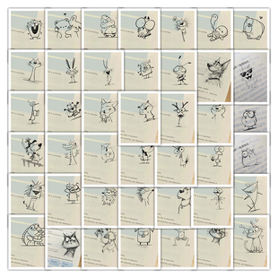 103张潦草小动物贴纸可爱卡通简笔画涂鸦儿童装饰行李箱防水贴画