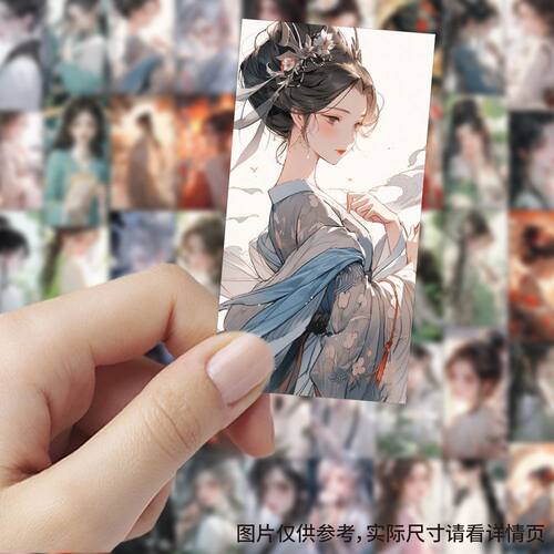63张古风少女贴纸可爱卡通中国风治愈女孩儿童装饰行李箱防水贴画