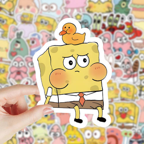 134张新款海绵宝宝贴纸派大星周边可爱爆款手账桌面装饰防水贴画