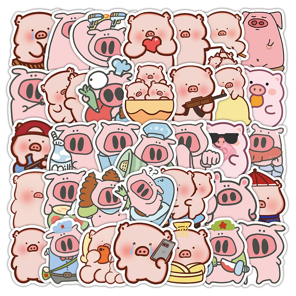 60张奇怪小猪贴纸可爱卡通创意装饰diy手账本桌面手机壳防水贴画