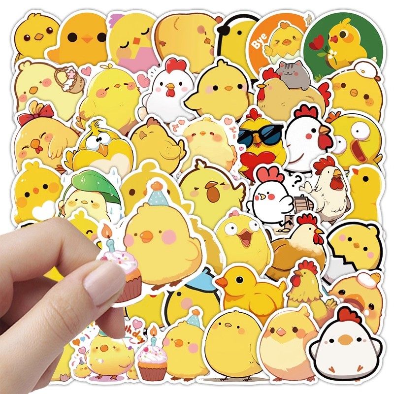 123张萌趣小鸡贴纸卡通黄色咯咯鸡个性创意动物可爱图案防水贴画