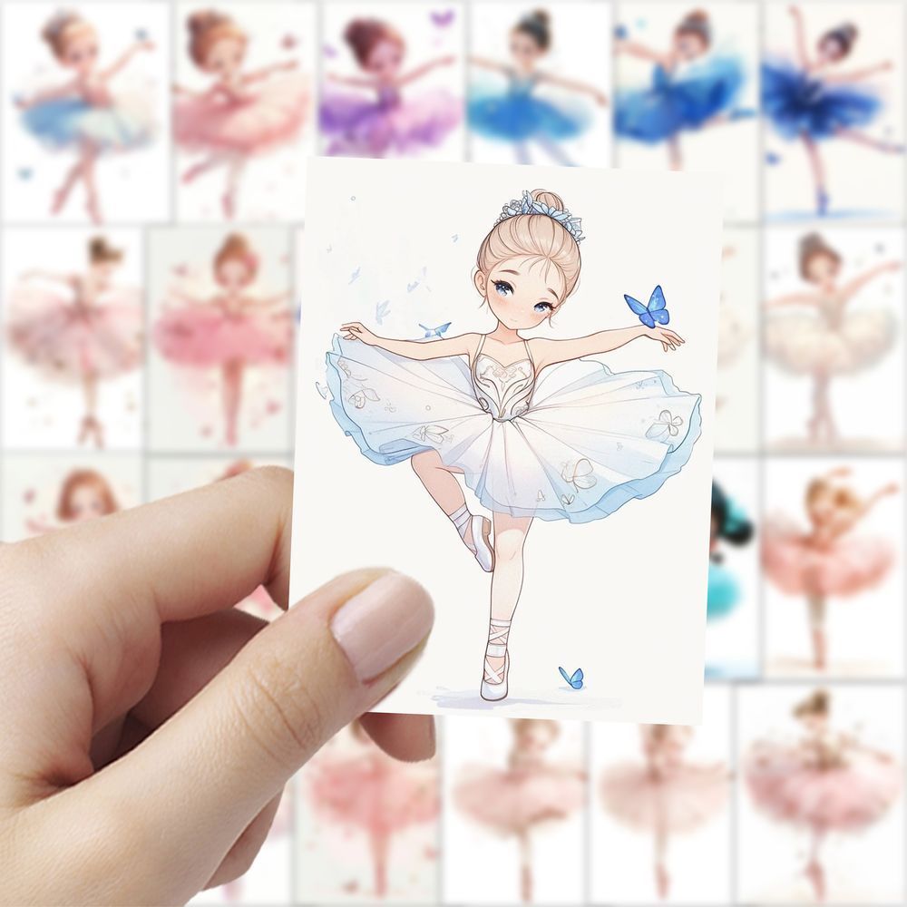 芭蕾小女孩贴纸Q版可爱漂亮小人舞蹈裙子创意插画贴图diy手机装饰