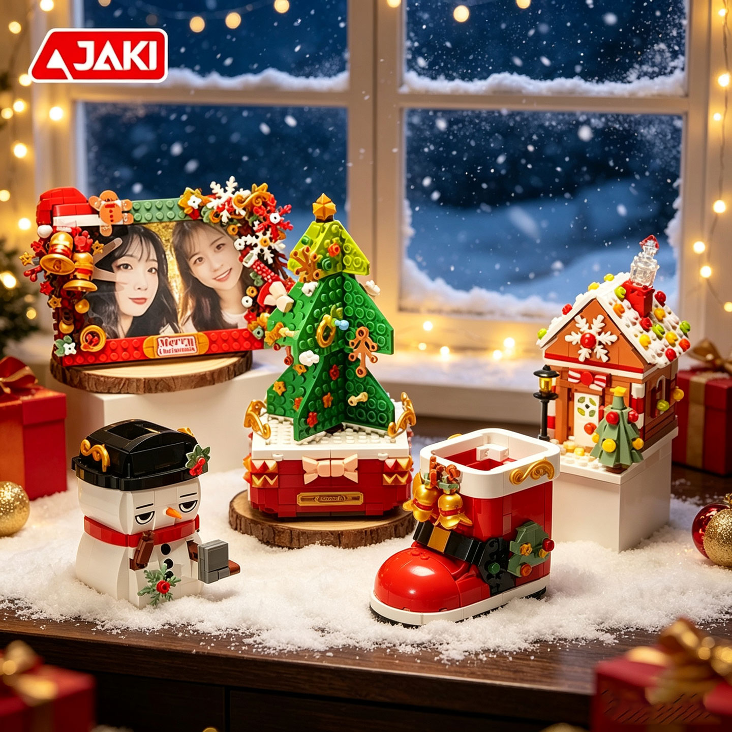 JAKI佳奇积木圣诞节相框树拼装益智玩具雪人摆件女孩儿童生日礼物