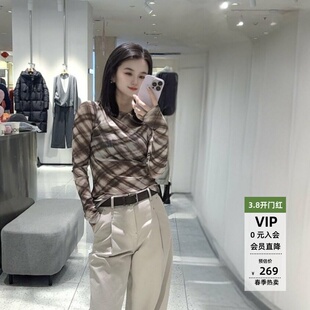 ariosea艾诺丝蕾官方旗舰店2026春款格纹T恤弹力网纱上衣BR501159