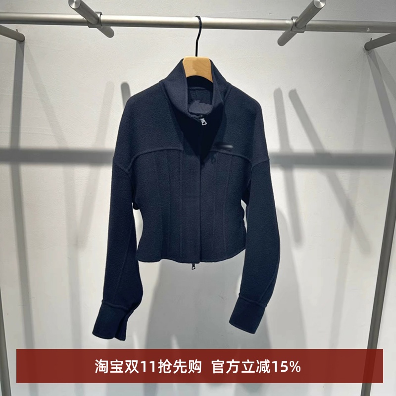 新款立领短款双面呢毛呢外套女