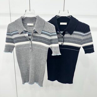 针织衫 L069 条纹翻领短袖 ariosea艾诺丝蕾官方旗舰店2026春夏新款