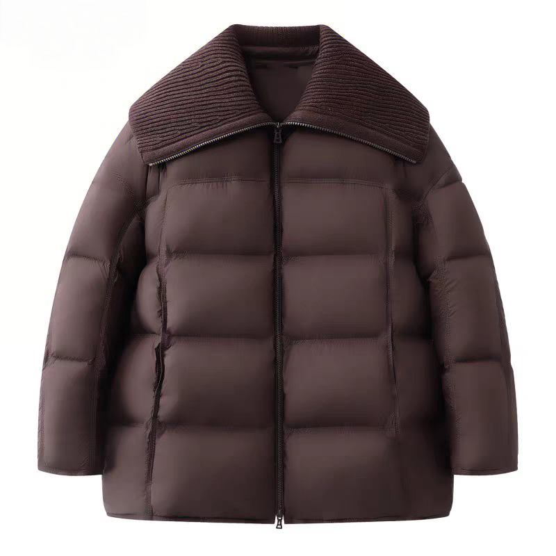 宽松针织翻领羽绒服外套女