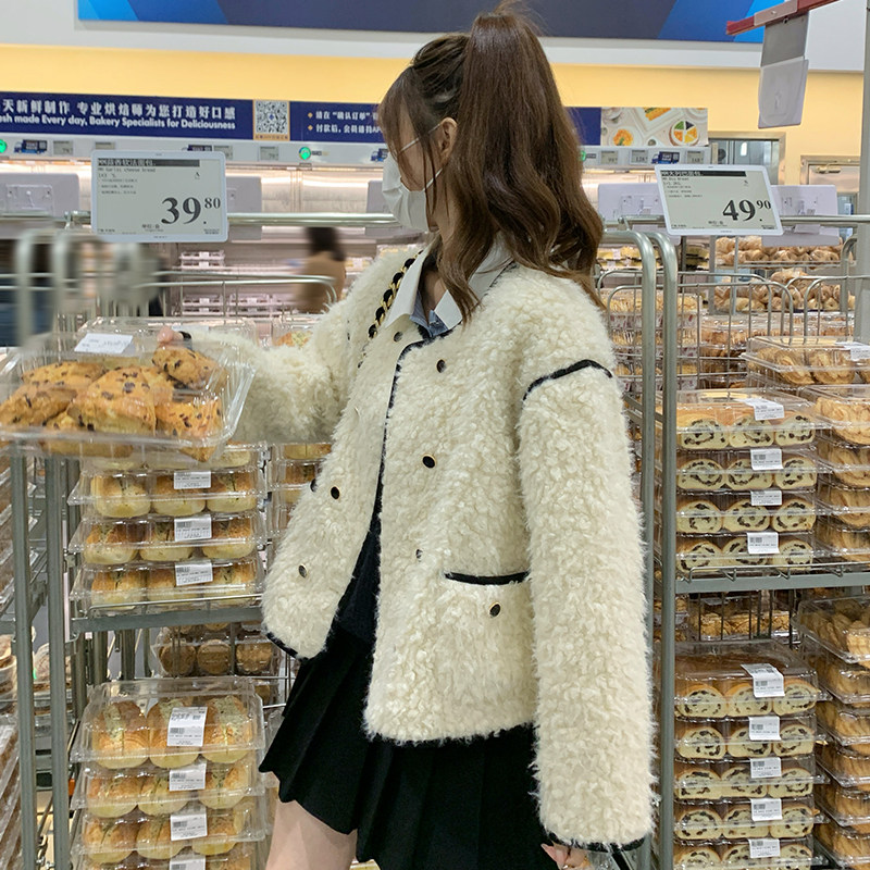 现货！软乎乎撞色羊羔毛皮毛一体外套B111-8321-P185-k268,女装短外套,浙宝B馆111（原065）