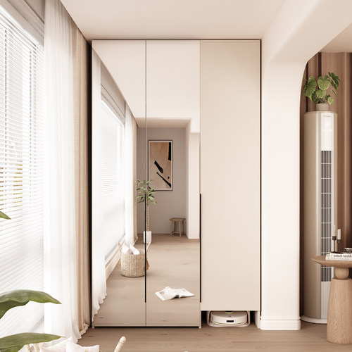 实木定制懒人阳台收纳柜带镜子