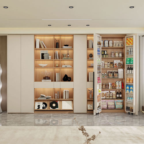 奶油风书柜定制一体到顶展示柜