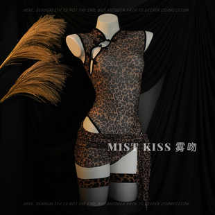 KISS撩野豹豹*性感豹纹旗袍连体衣qq穿搭情愫套装趣味内衣禁欲系