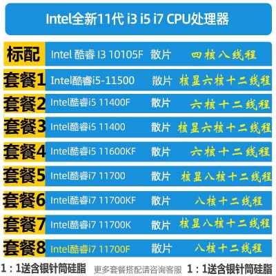 INTEL十一代i3 10105 i5-11400F 11500 11600 700KF散片CPU-封面