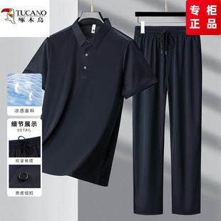 休闲运动polo衫 套装 男士 速干长裤 新款 啄木鸟2025夏季 无痕短袖