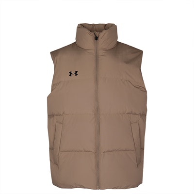 UA安德玛男女中性白鸭绒秋冬运动咖色立领羽绒马甲25600803-299