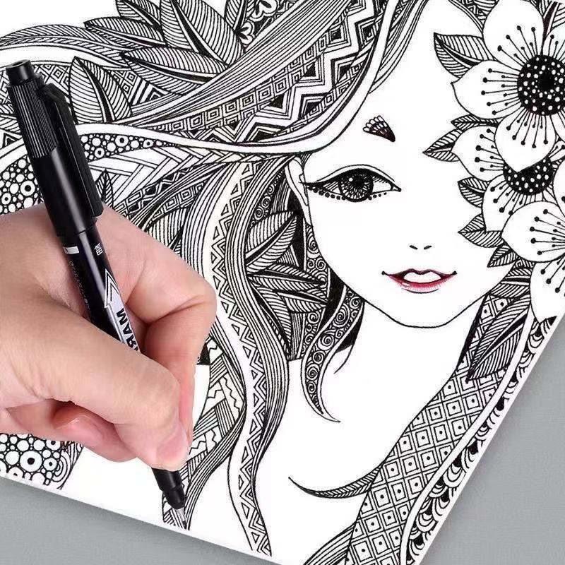 双头勾线笔黑色美术专用儿童安全无毒小双头记号笔绘画描边马克笔