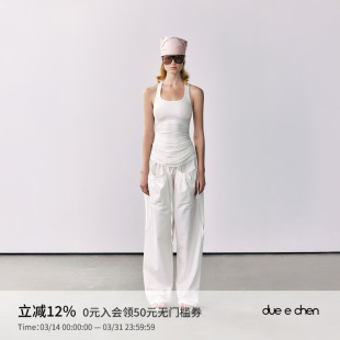 新款 CHEN 汉麻棉抽皱腰立体口袋宽松休闲裤 女薄款 DUE 拖地长裤