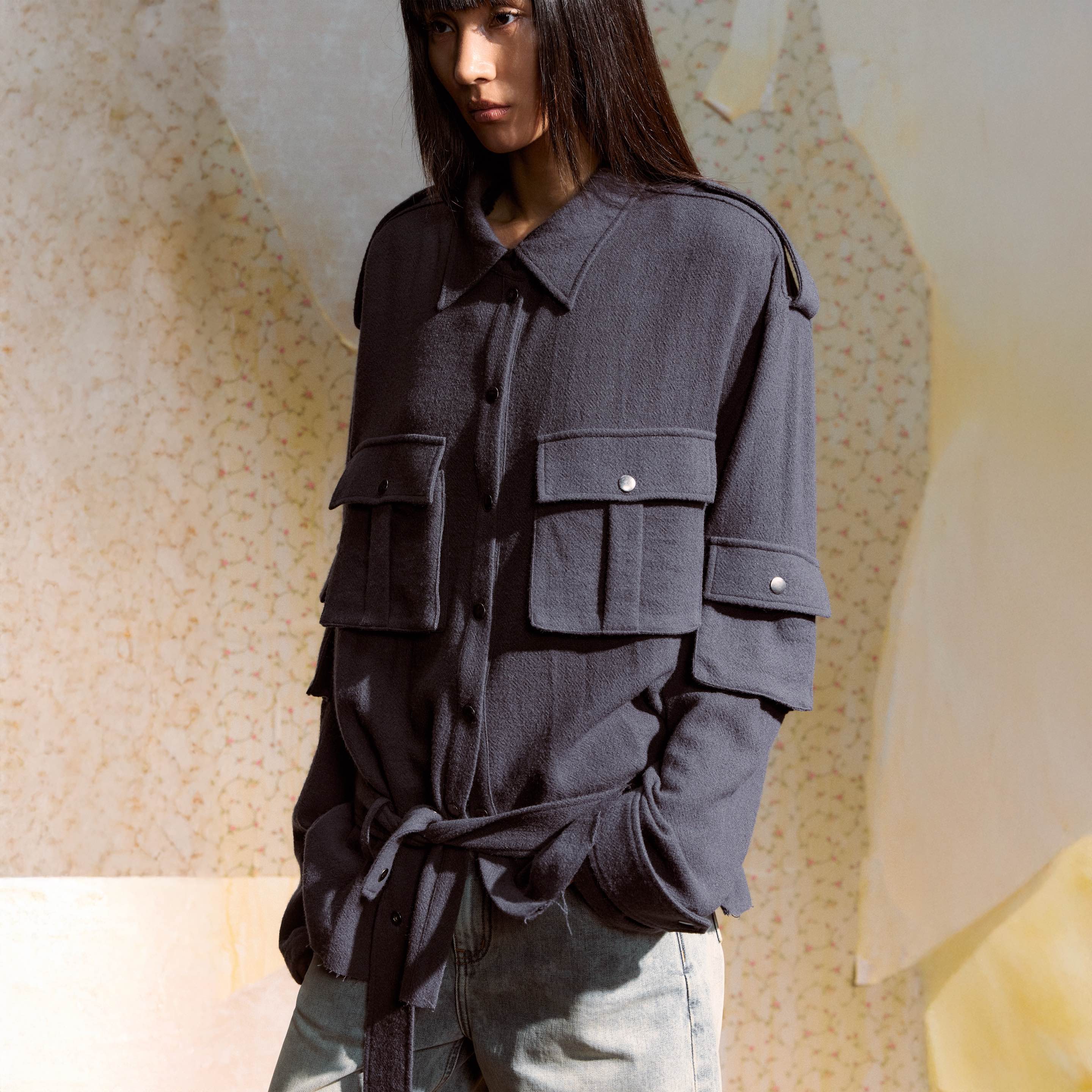 DUEECHEN复古羊毛猎装衬衫外套