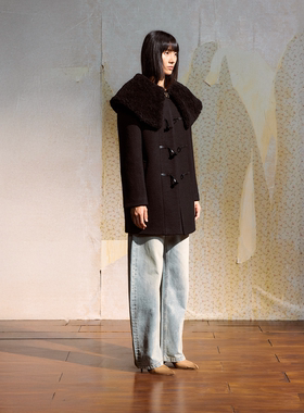 DUE E CHEN25AW大翻领毛呢外套女羊毛加厚保暖防寒百搭中长款大衣