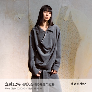 Polo荡领落肩袖 CHEN 休闲卫衣宽松中长款 长袖 DUE 上衣男女同款