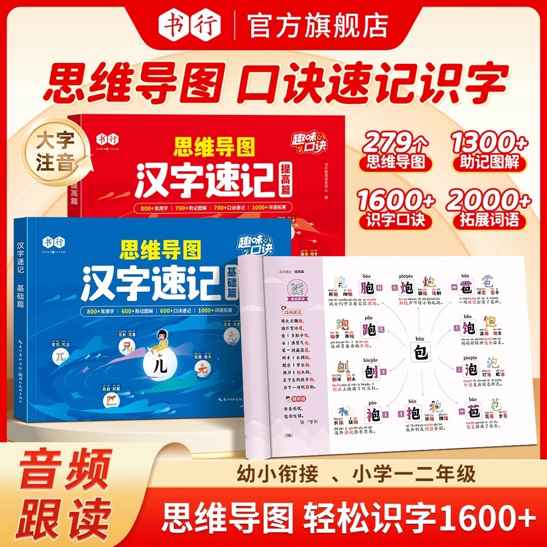 书行思维导图汉字速记字根识字法全国通用基础+提升辅导书1-6年级学生组词造句生字注音认读形近字关联字象形趣味速记口诀指导教材