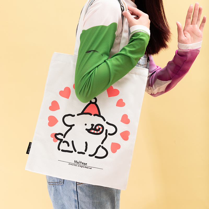 线条小狗Maltese原创庆祝帆布包可爱卡通学生单肩包女简约通勤包