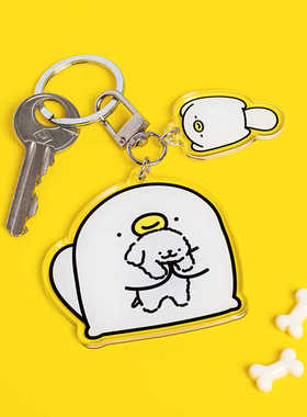 线条小狗Maltese原创Ogu钥匙扣可爱卡通双面印花学生背包书包挂饰