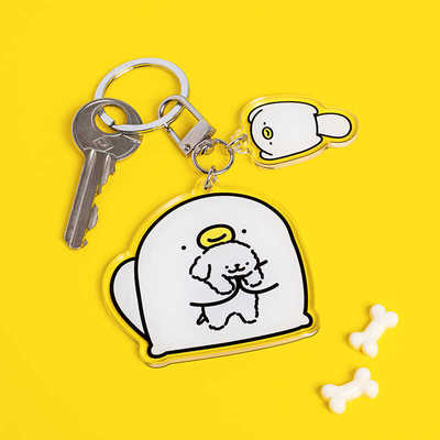 线条小狗Maltese原创Ogu钥匙扣可爱卡通双面印花学生背包书包挂饰