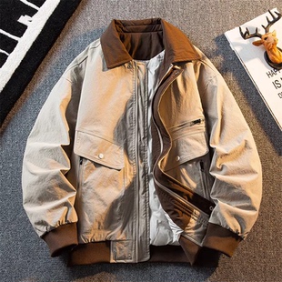 WLOFSD轻奢猎装底特律夹克羽绒服男冬时尚翻领工装巴恩风羽绒外套